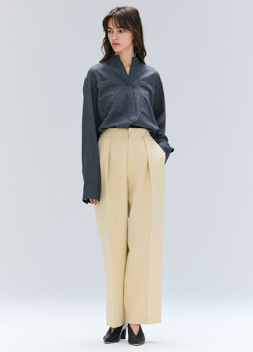 質感羊毛開領口袋襯衫